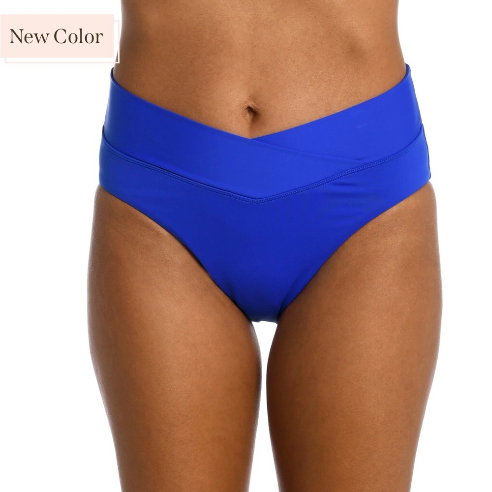 La Blanca Island Goddess Size 10 High Waist Sapphire Blue Swim Bikini Bottom NEW